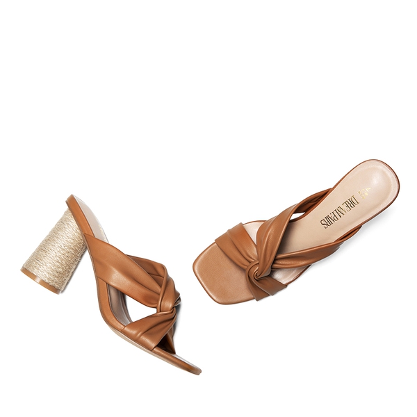 Square Toe Espadrille Heel Sandals - TAN - 6